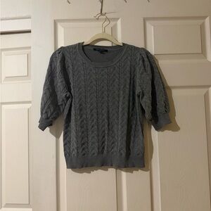 Grey Cable Knit Puff Sleeve Sweater